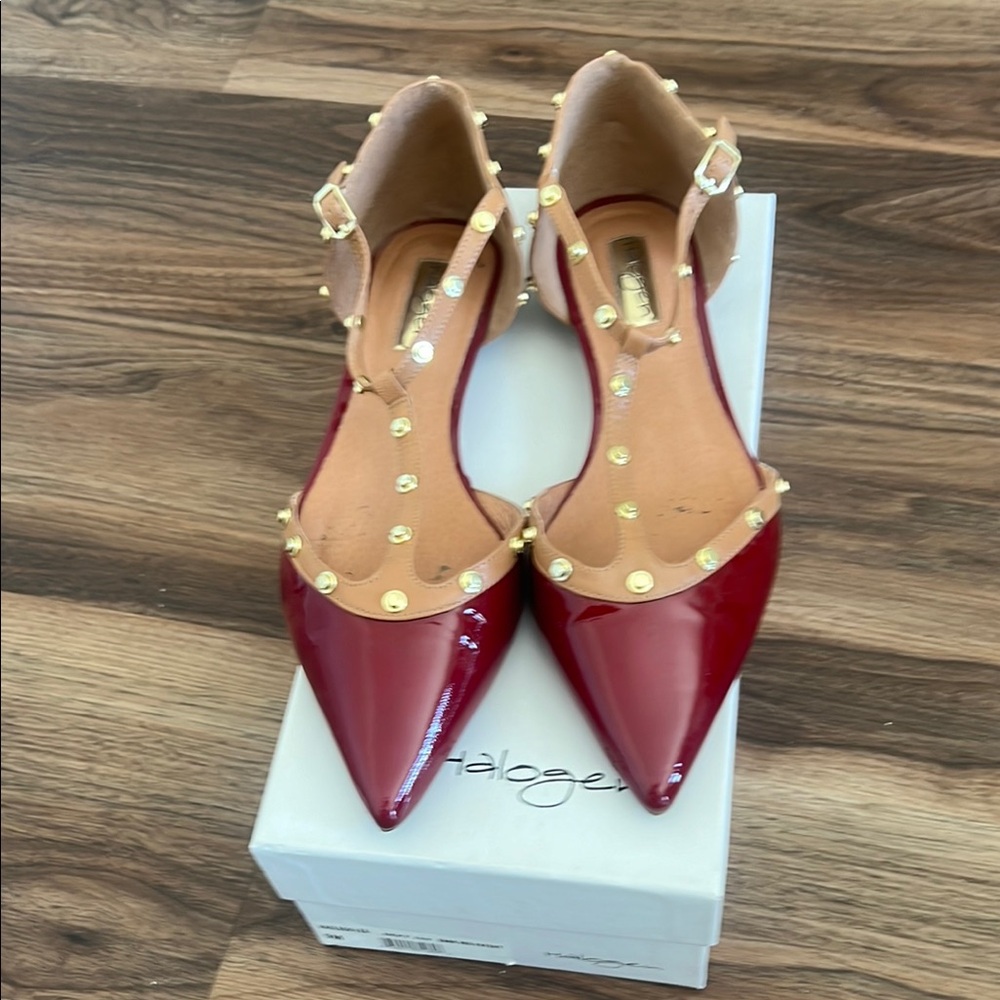 Halogen Burgundy and Beige Flats with Gold Accents